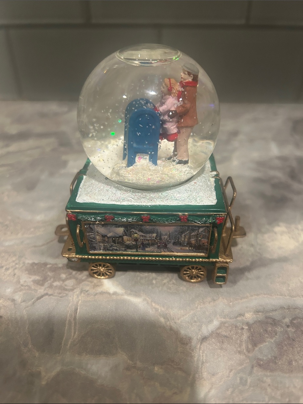 The Bradford Exchange Green and Gold Holiday Snow Globe Letters To Santa